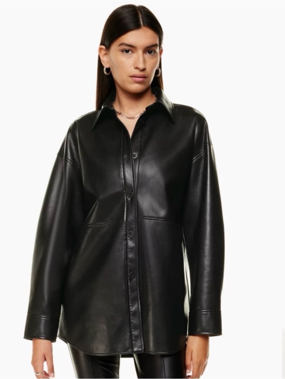 Babaton Black Faux Leather Shirt Jacket
